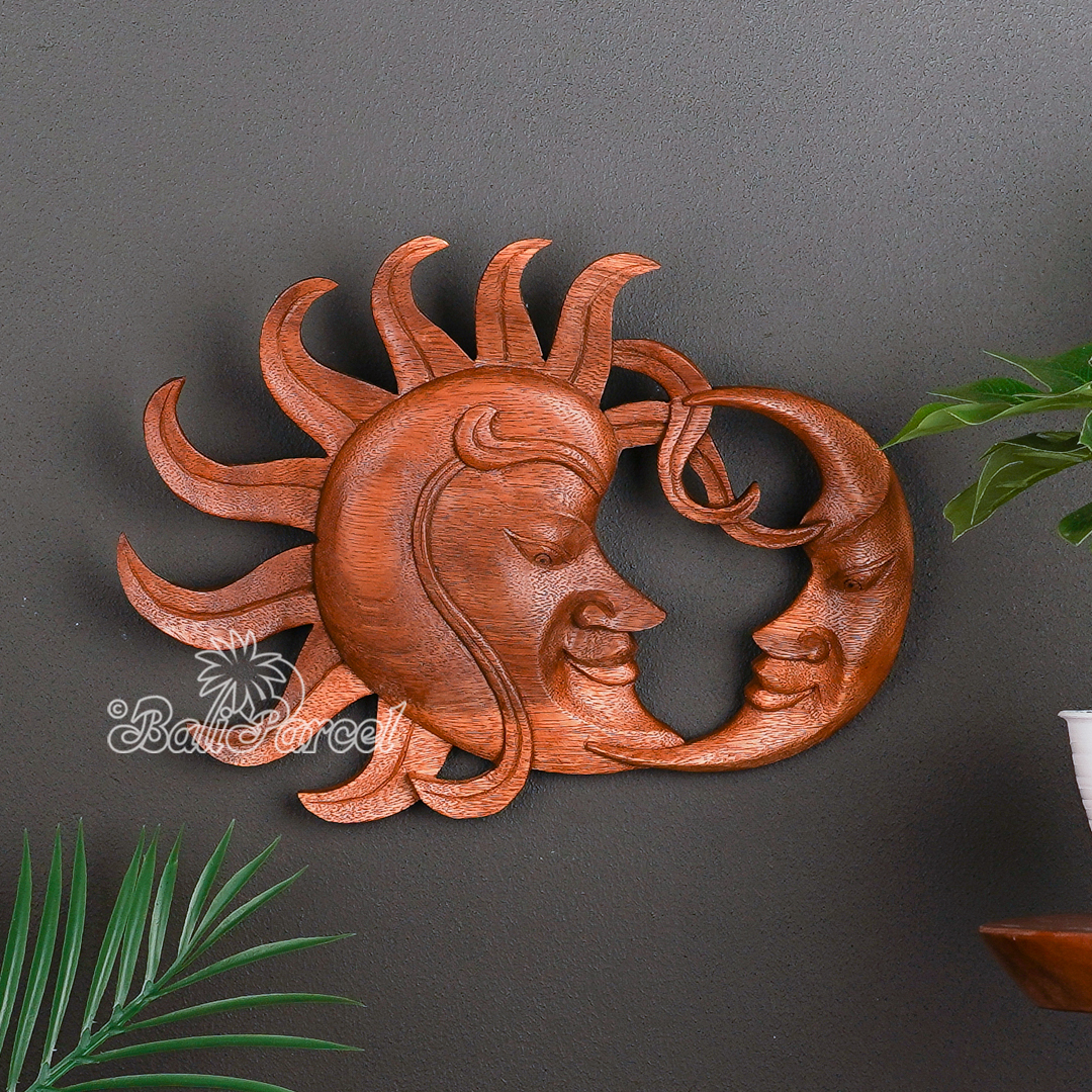 Wooden Wallhanging Sun, Handmade From Suar Wood.