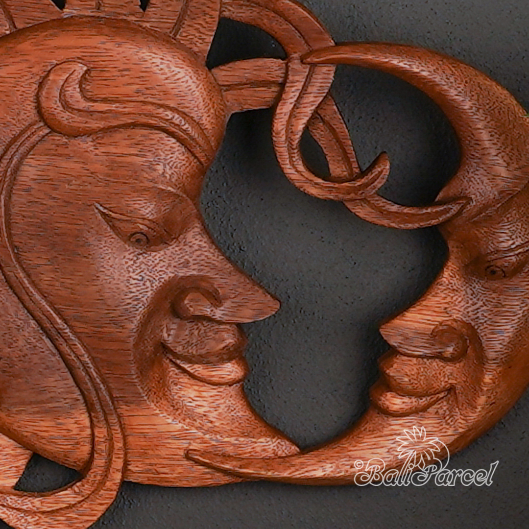 Wooden Wallhanging Sun, Handmade From Suar Wood.