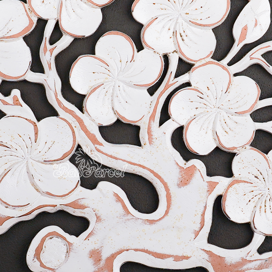 Wooden Wallhanging Frangipani Flower, Hand Made From Hardboard/ MDF, With White Wash Color.