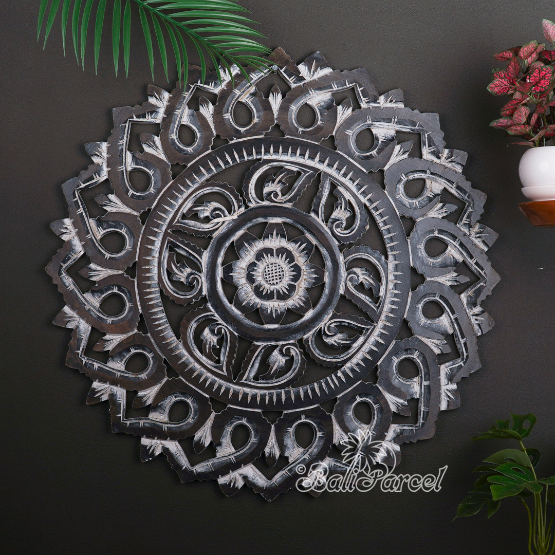 Wooden Wallhanging Sun Flower, Hand Made From Hardboard/ MDF, With Black Color.