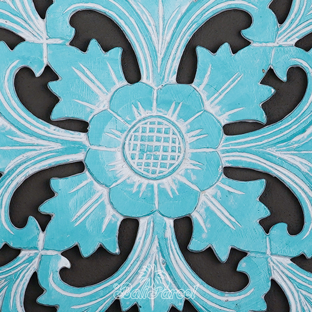 Wooden Wallhanging Sun Flower, Hand Made From Hardboard/ MDF, With Turquoise Color.