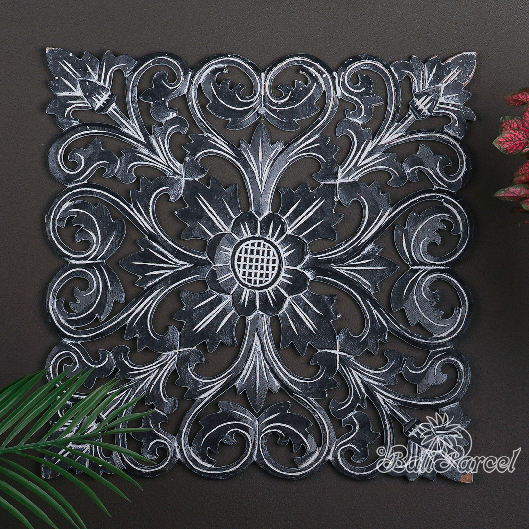 Wooden Wallhanging Sun Flower, Hand Made From Hardboard/ MDF, With Black Color.