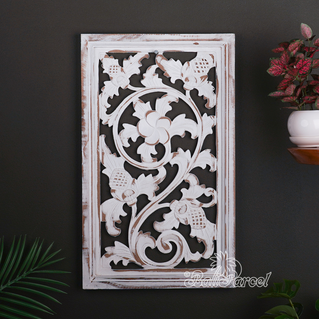 Wooden Wallhanging Hibiscus Flower, Hand Made From Hardboard/ MDF, With White Wash Color.