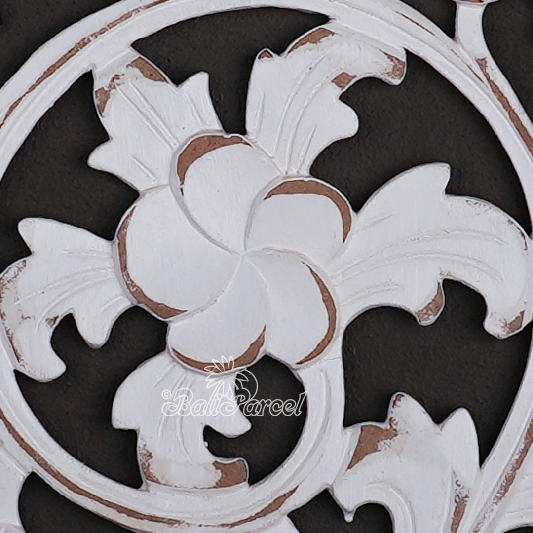 Wooden Wallhanging Hibiscus Flower, Hand Made From Hardboard/ MDF, With White Wash Color.