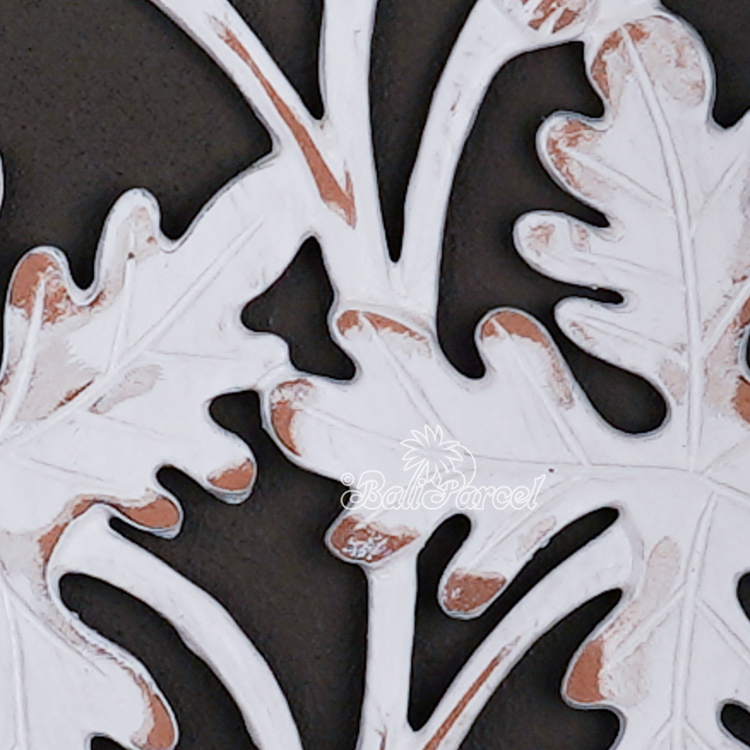 Wooden Wallhanging Papaya Leaf, Hand Made From Hardboard/ MDF, With White Wash Color.