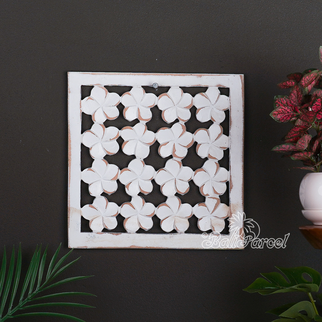 Wooden Wallhanging Hibiscus Flower, Hand Made From Hardboard/ MDF, With White Wash Color.