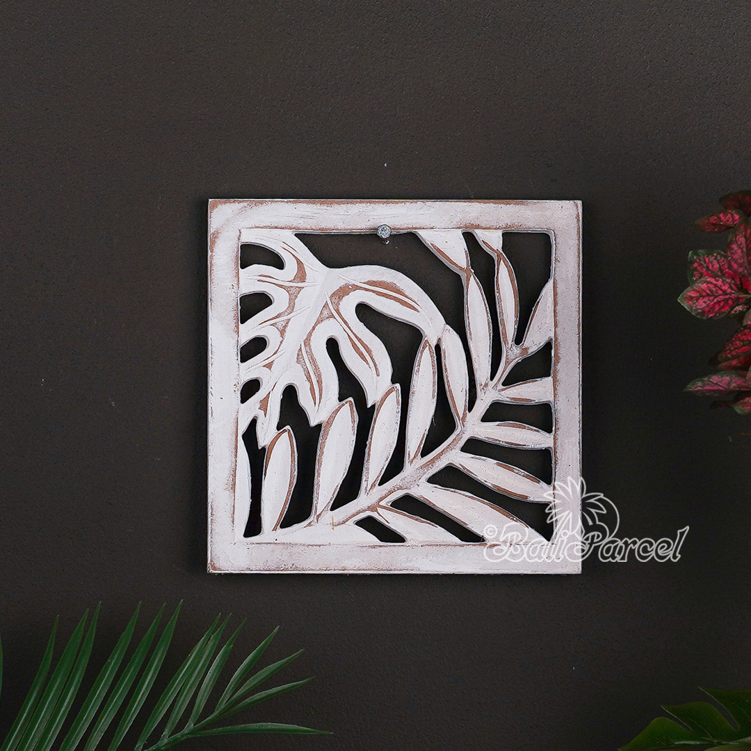 Wooden Wallhanging Plam Tree, Hand Made From Hardboard/ MDF, With White Wash Color.