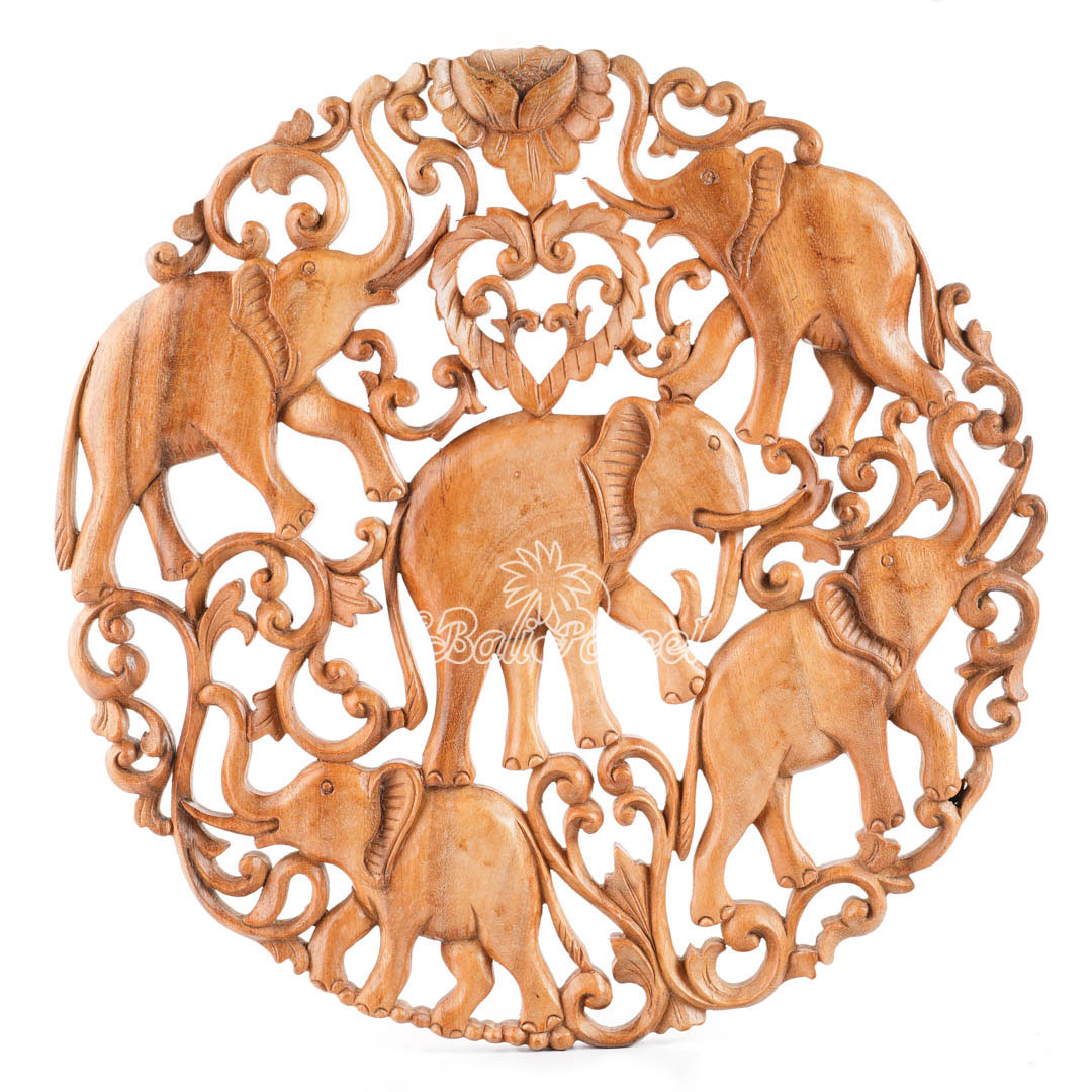 Wooden Wallhanging Elephant, Hand Made From Suar Wood With Brown Polished