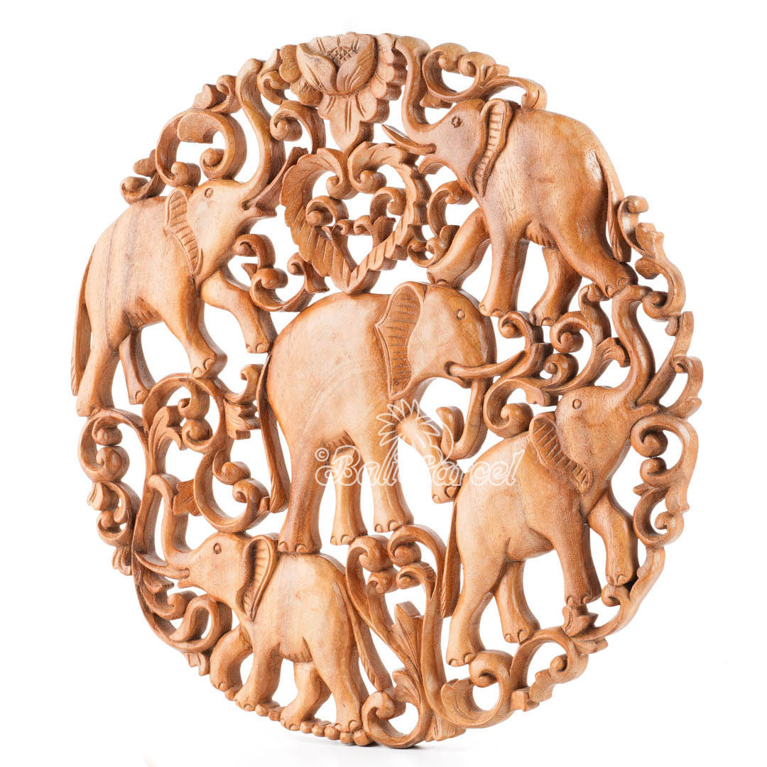 Wooden Wallhanging Elephant, Hand Made From Suar Wood With Brown Polished