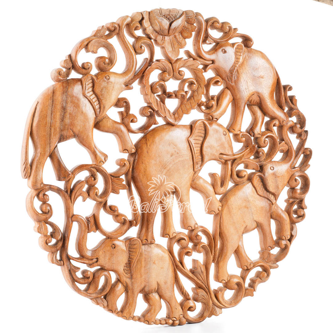 Wooden Wallhanging Elephant, Hand Made From Suar Wood With Brown Polished