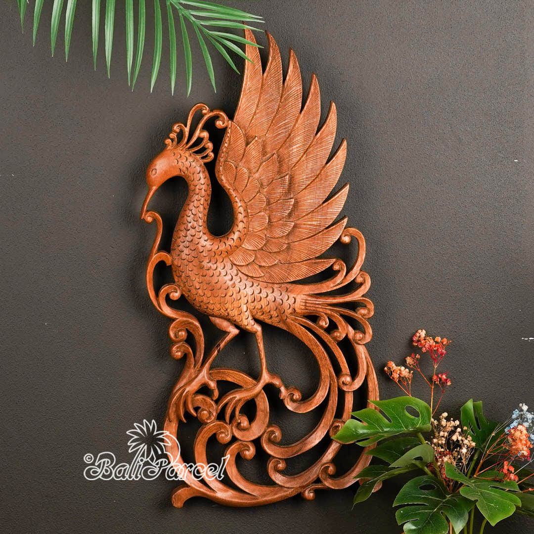 Wooden Wallhanging Peacock, Handmade From Suar Wood With  Natural Polished