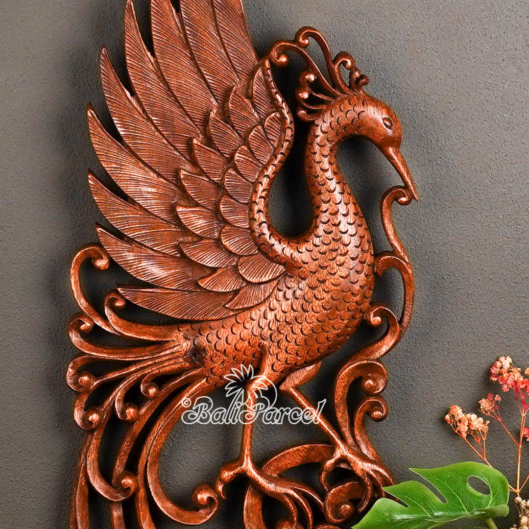 Wooden Wallhanging Peacock, Handmade From Suar Wood With  Brown Polished