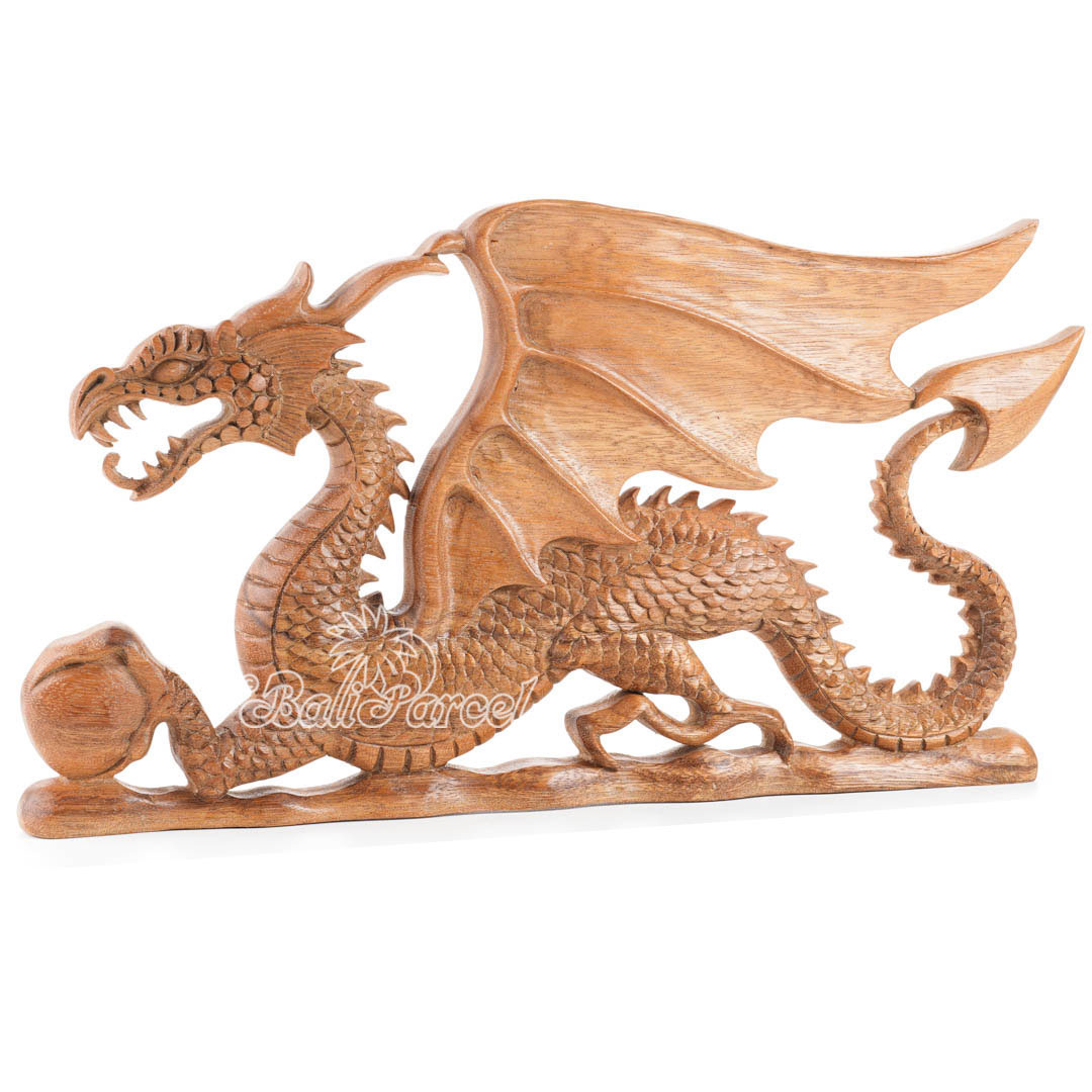 Wooden Wallhanging Dragon, Hand Made From Suar Wood With Natural Polished