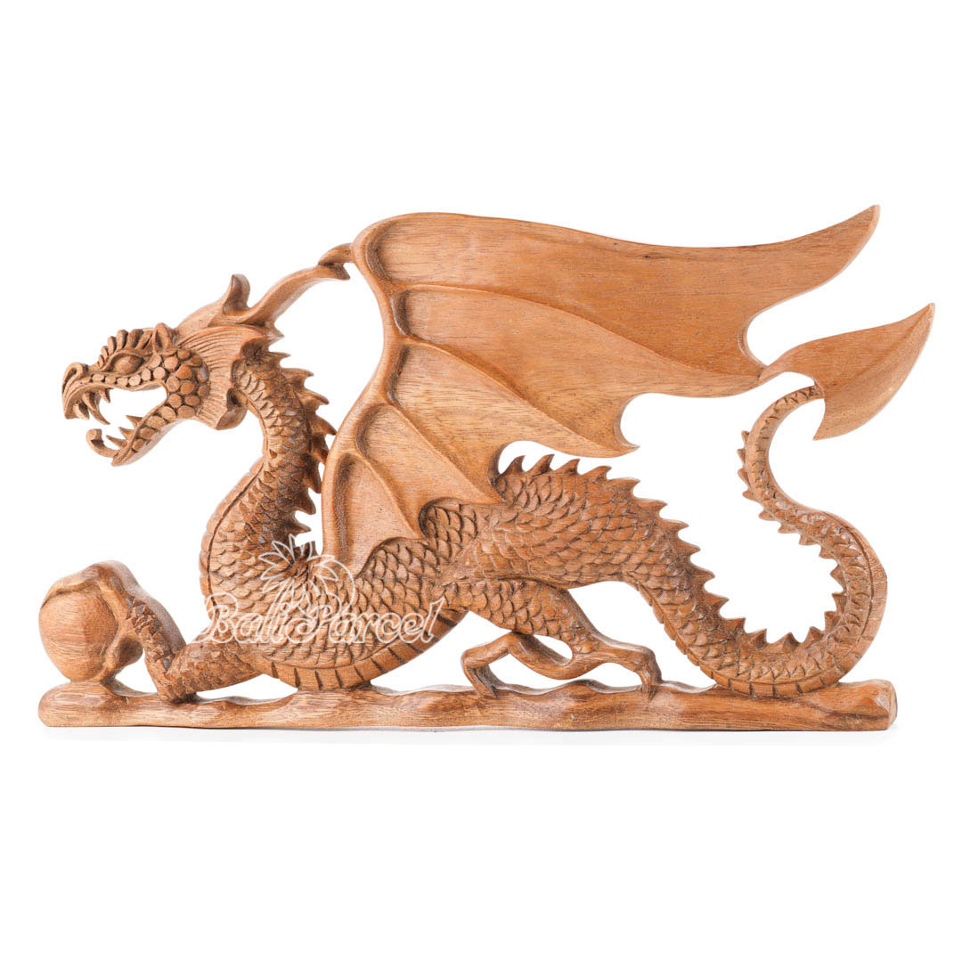Wooden Wallhanging Dragon, Hand Made From Suar Wood With Natural Polished