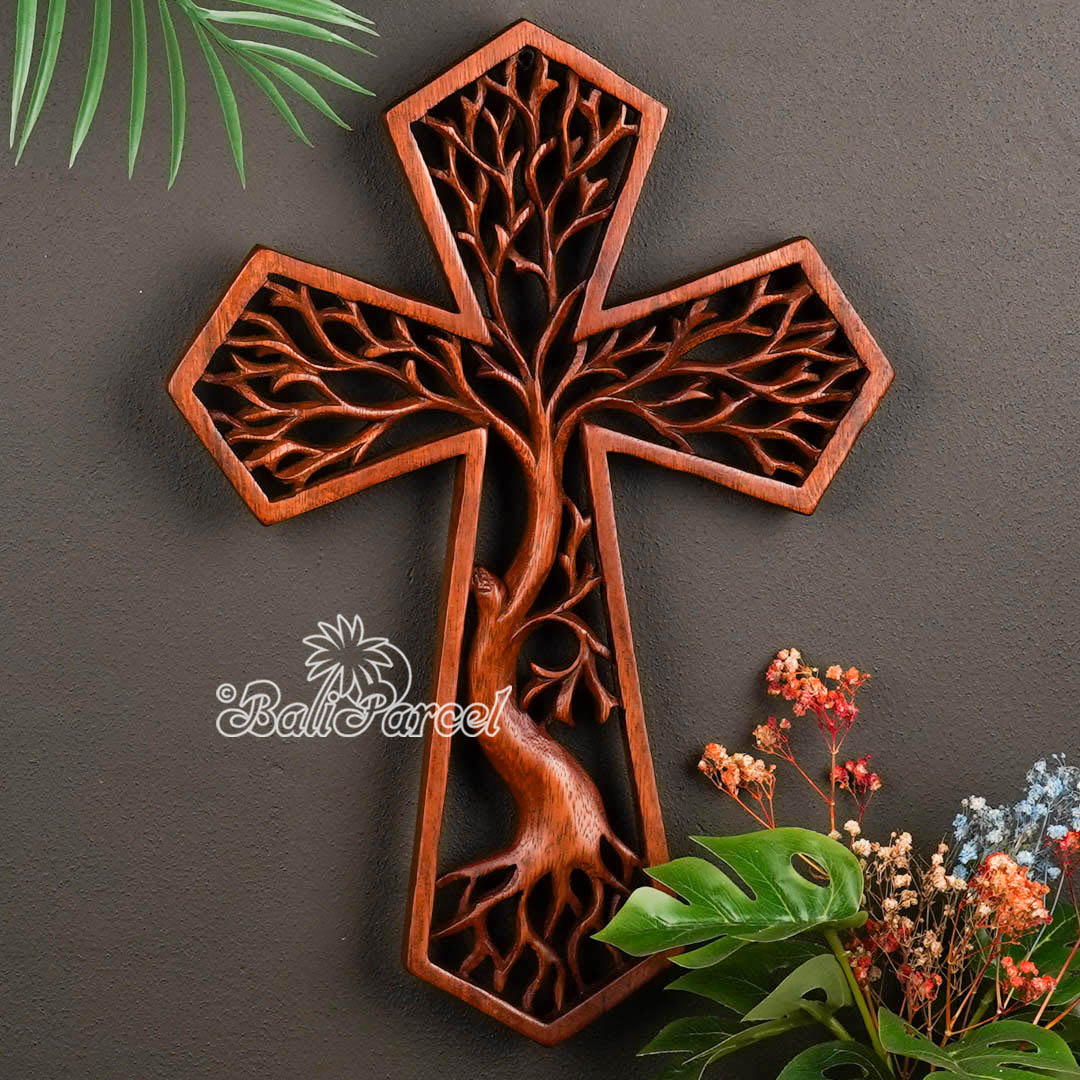 Wooden Wallhanging, Hand Made From Suar Wood With Brown Polished