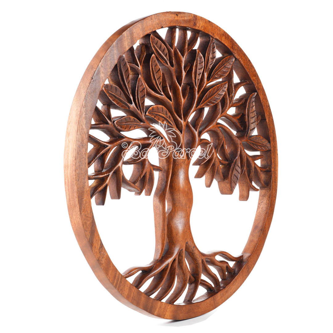 Wooden Wallhanging Leaf, Hand Made From Suar Wood With Brown Polished