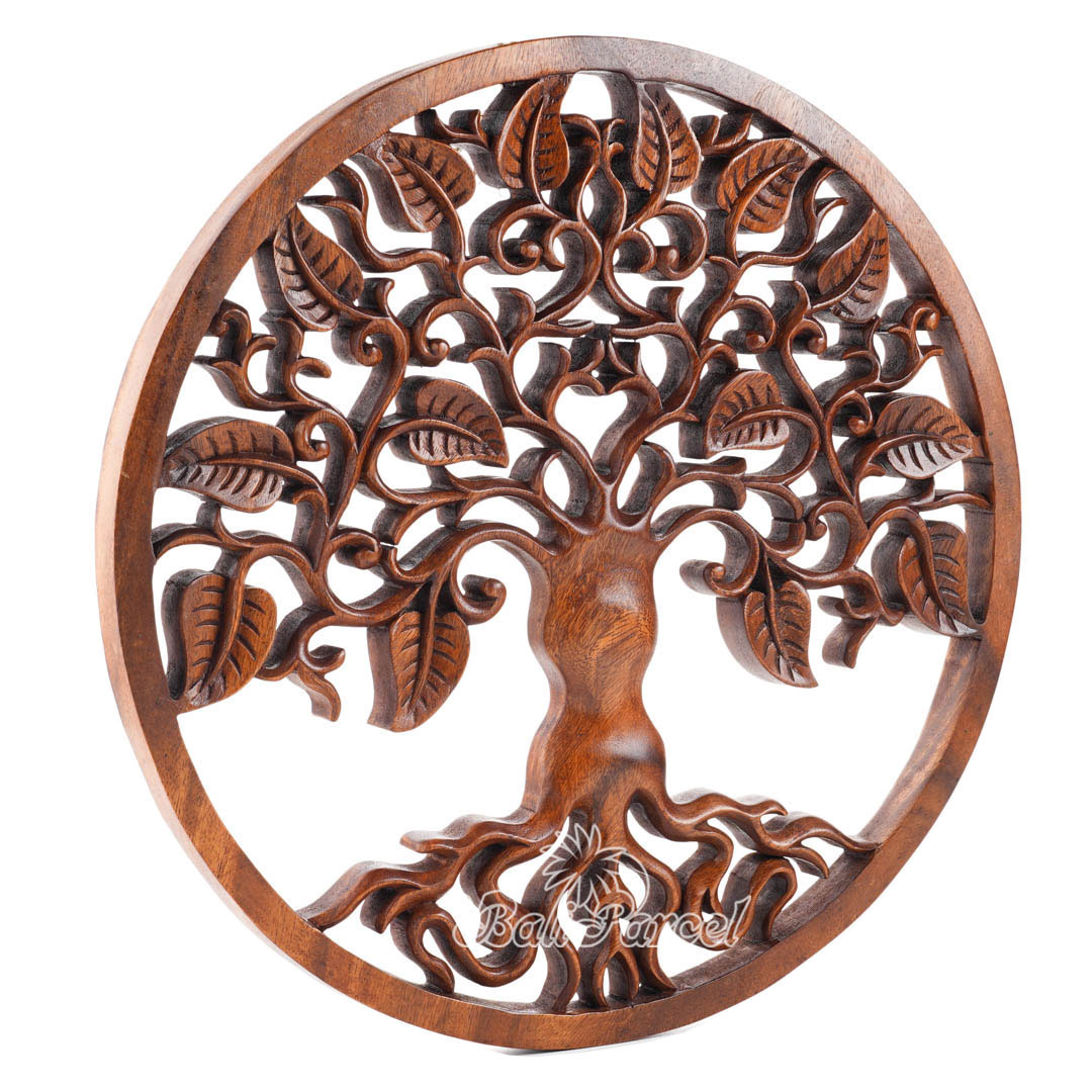 Wooden Wallhanging Leaf, Hand Made From Suar Wood With Brown Polished