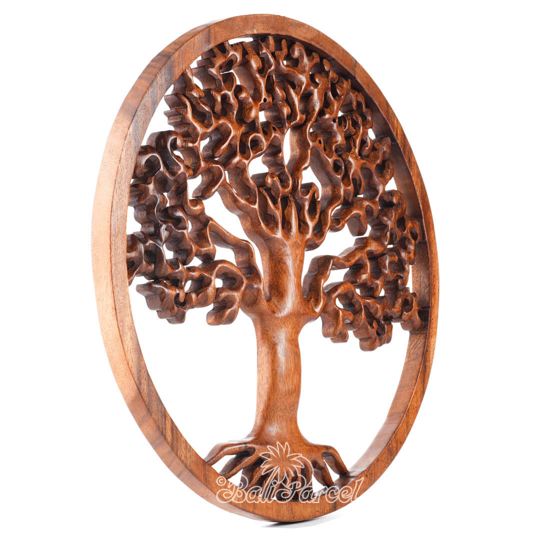 Wooden Wallhanging Root, Hand Made From Suar Wood With Brown Polished