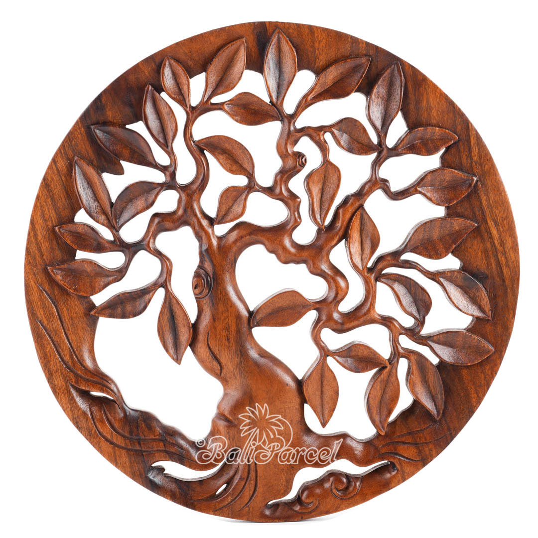 Wooden Wallhanging Leaf, Hand Made From Suar Wood With Brown Polished