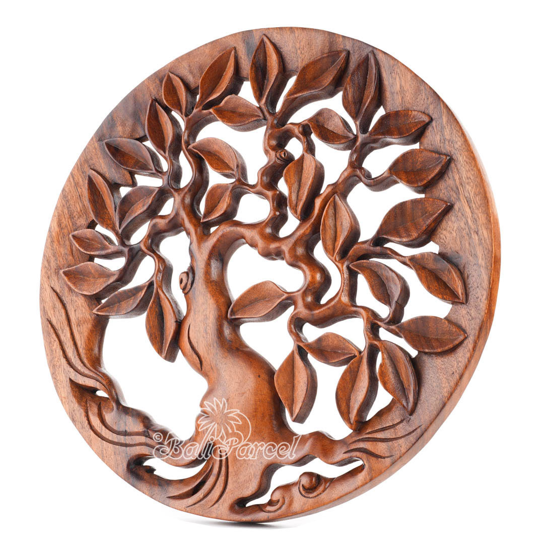 Wooden Wallhanging Leaf, Hand Made From Suar Wood With Brown Polished