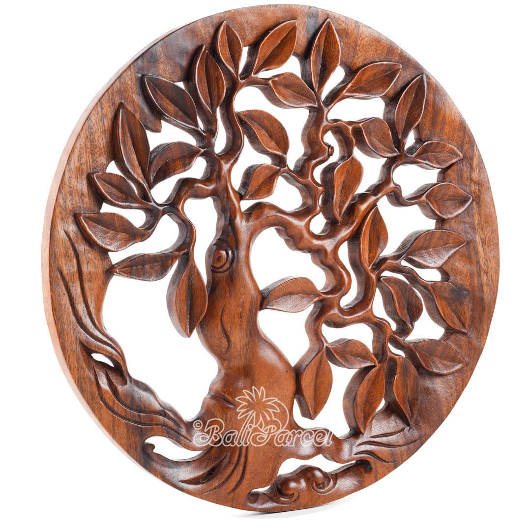Wooden Wallhanging Leaf, Hand Made From Suar Wood With Brown Polished