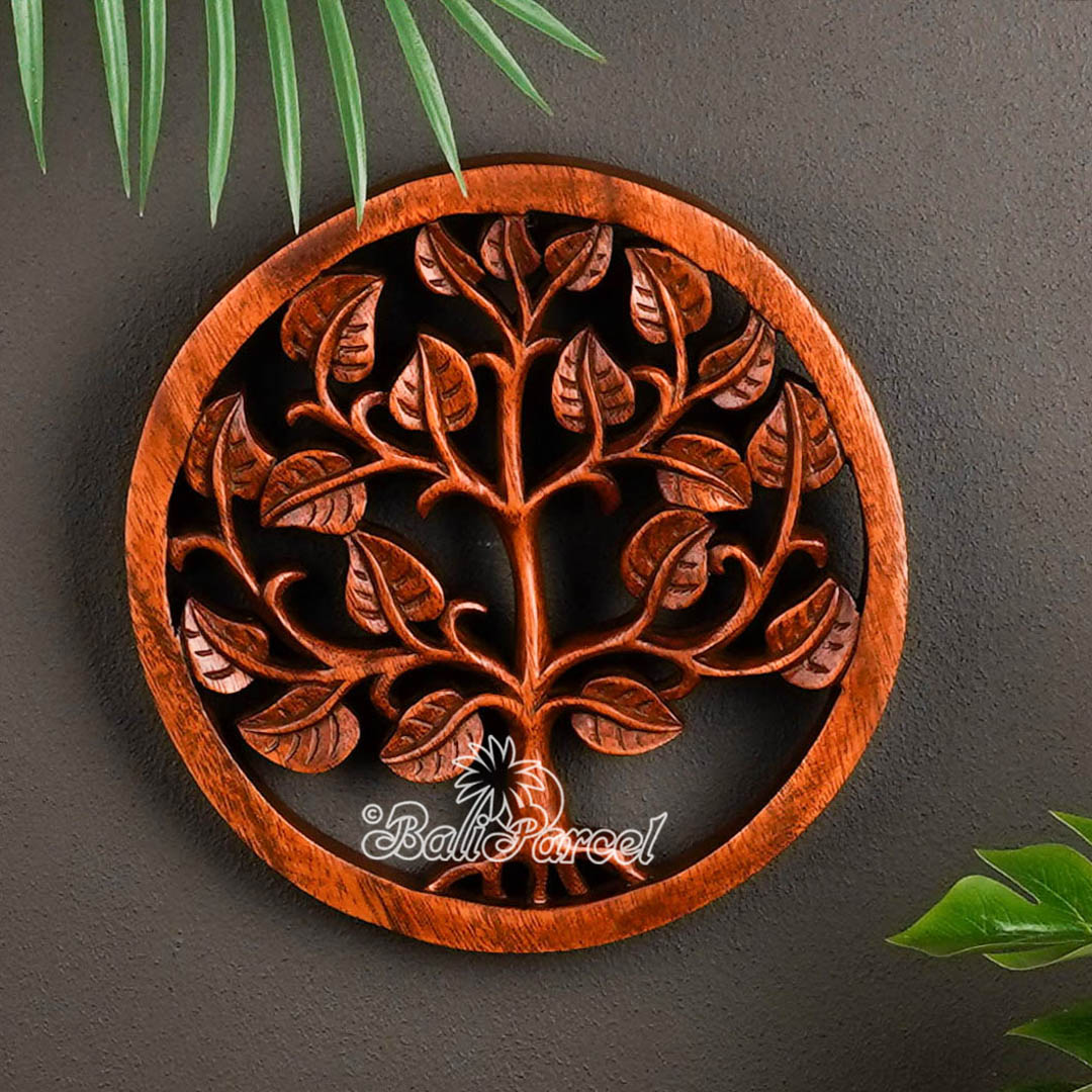 Wooden Wallhanging Leaf, Hand Made From Suar Wood With Brown Polished