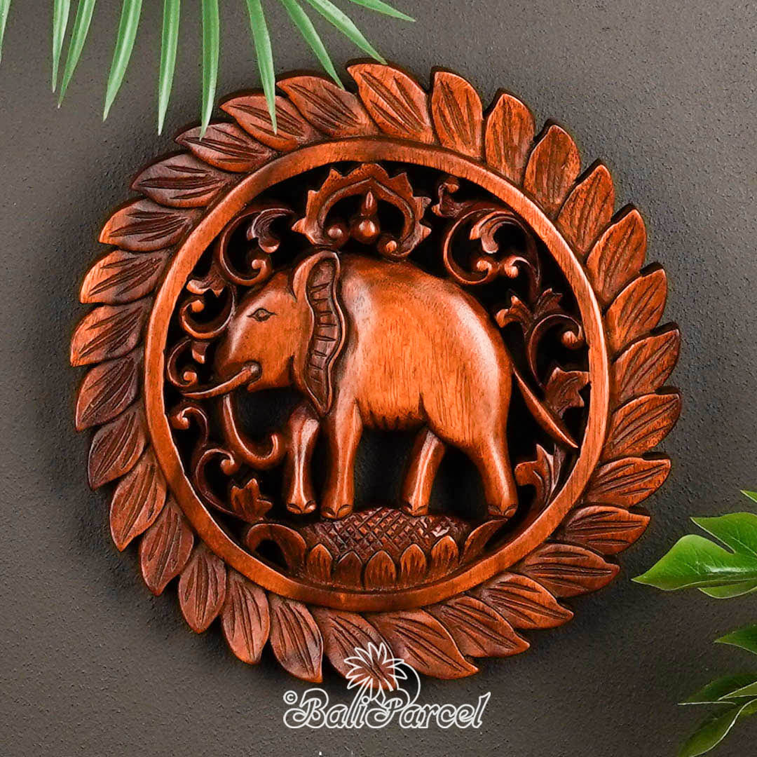 Wooden Wallhanging Elephant, Hand Made From Suar Wood With Brown Polished