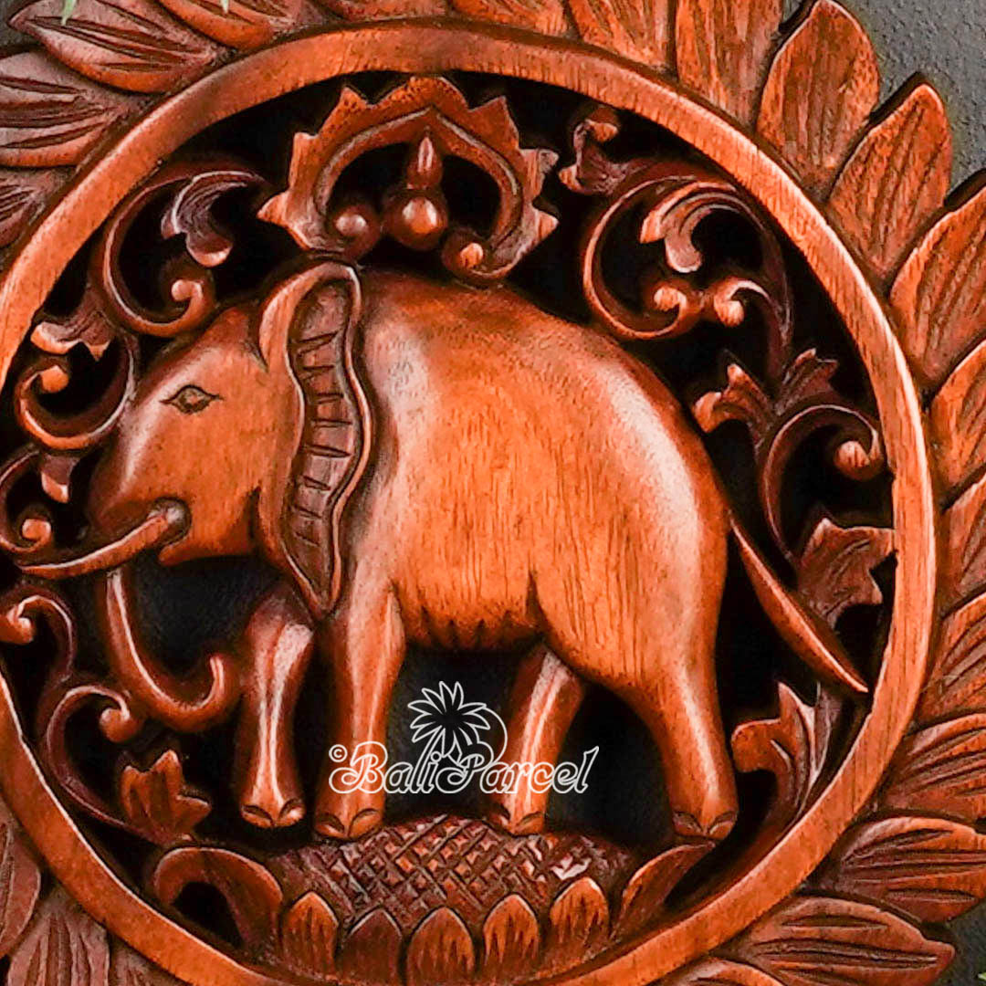 Wooden Wallhanging Elephant, Hand Made From Suar Wood With Brown Polished