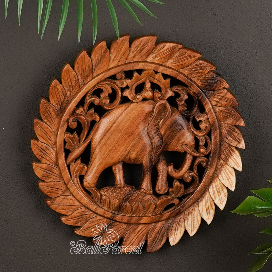 Wooden Wallhanging Elephant, Hand Made From Suar Wood With Natural Polished