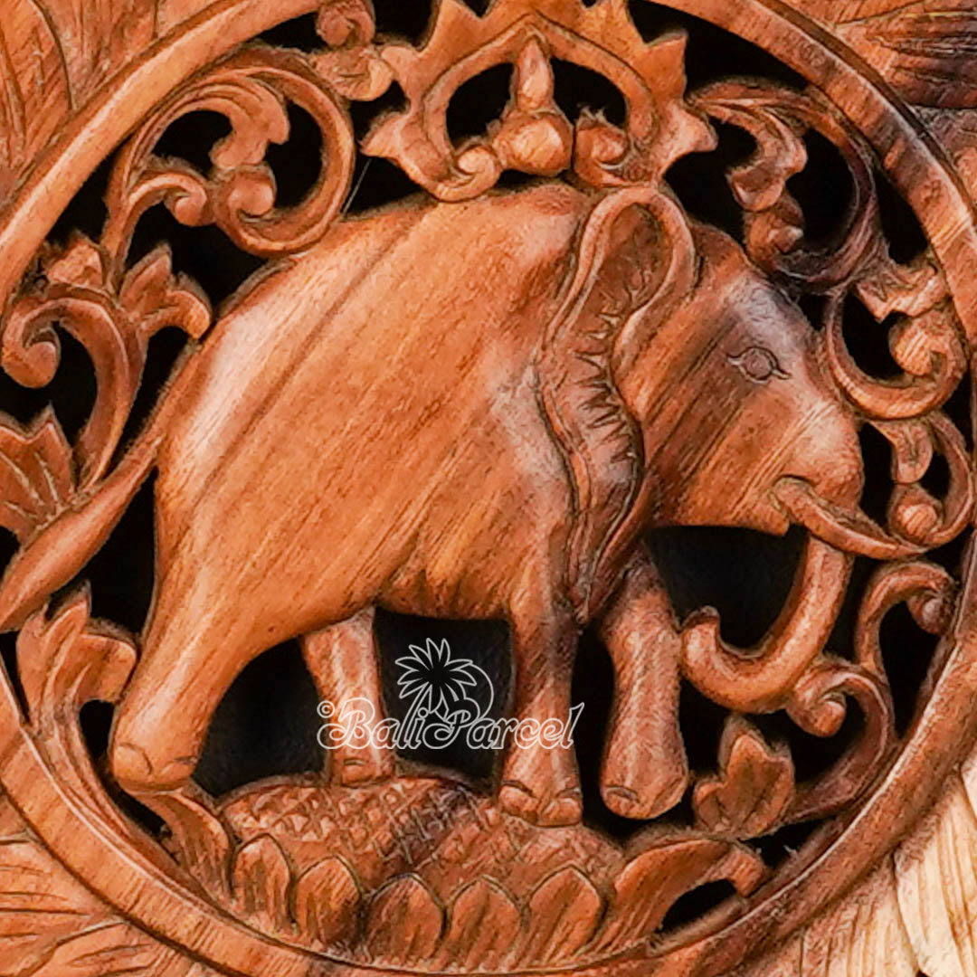 Wooden Wallhanging Elephant, Hand Made From Suar Wood With Natural Polished