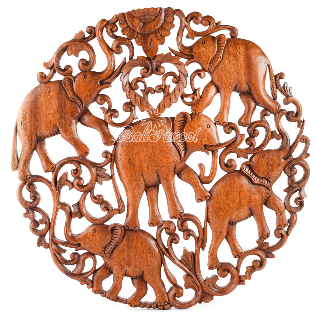 Wooden Wallhanging Elephant, Hand Made From Suar Wood With Brown Polished