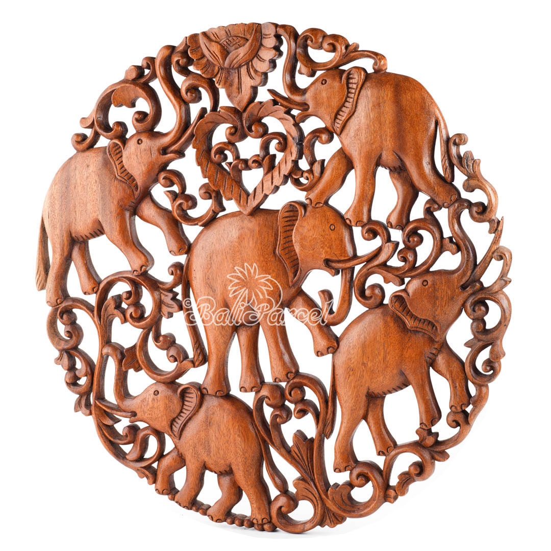 Wooden Wallhanging Elephant, Hand Made From Suar Wood With Brown Polished
