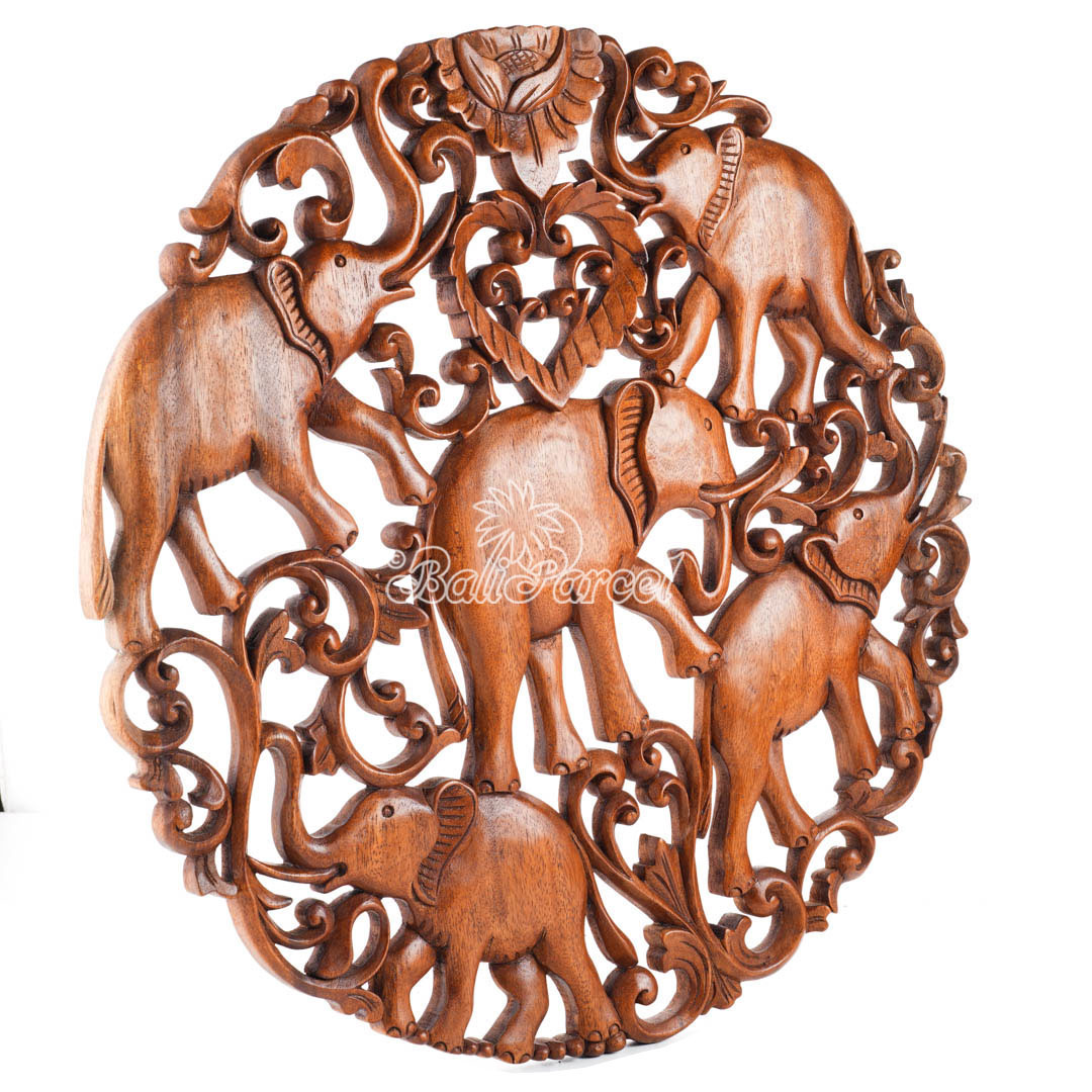 Wooden Wallhanging Elephant, Hand Made From Suar Wood With Brown Polished
