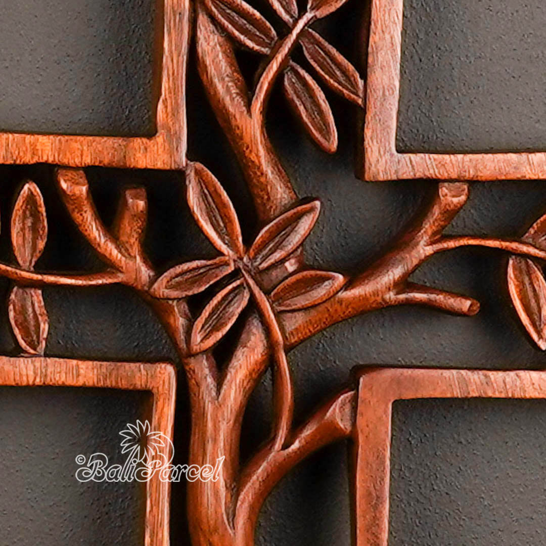 Wooden Wallhanging, Hand Made From Suar Wood With Brown Polished