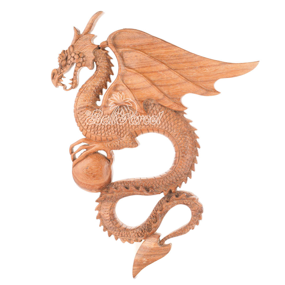 Wooden Wallhanging Dragon, Hand Made From Suar Wood With Natural Polished