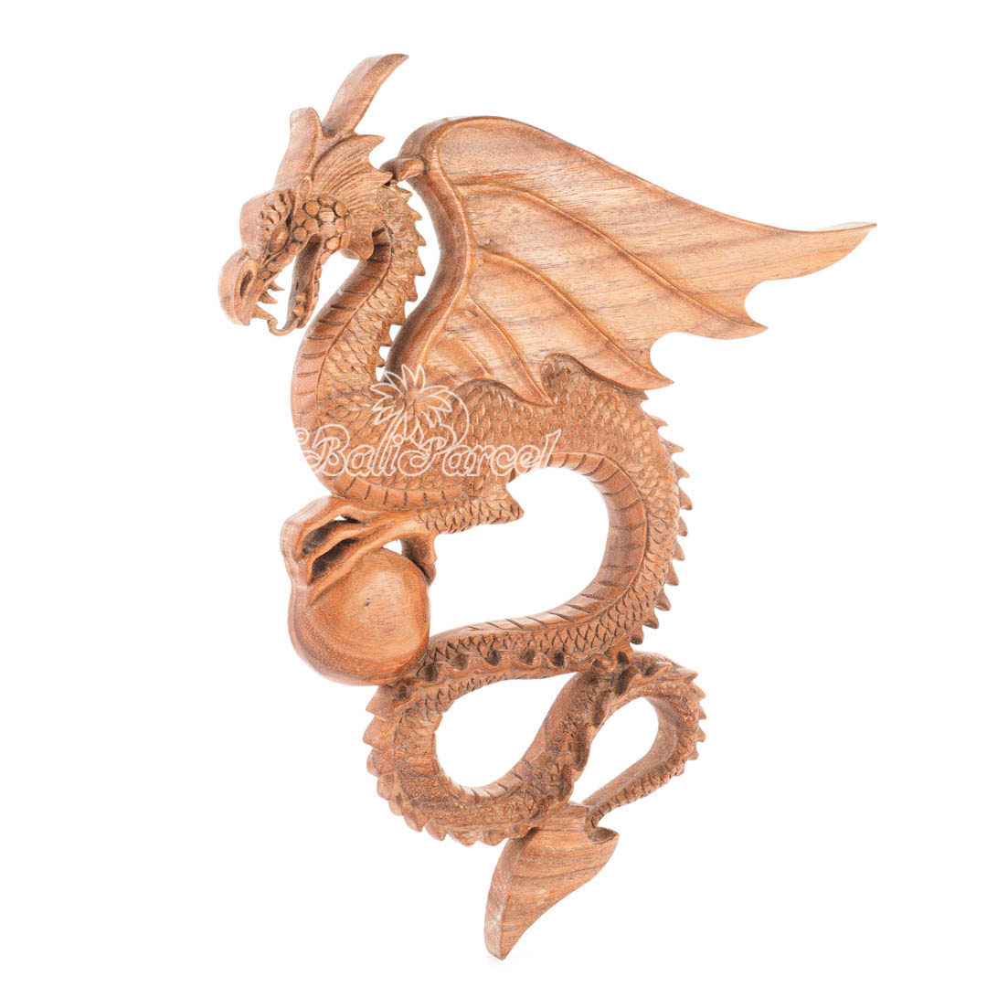 Wooden Wallhanging Dragon, Hand Made From Suar Wood With Natural Polished