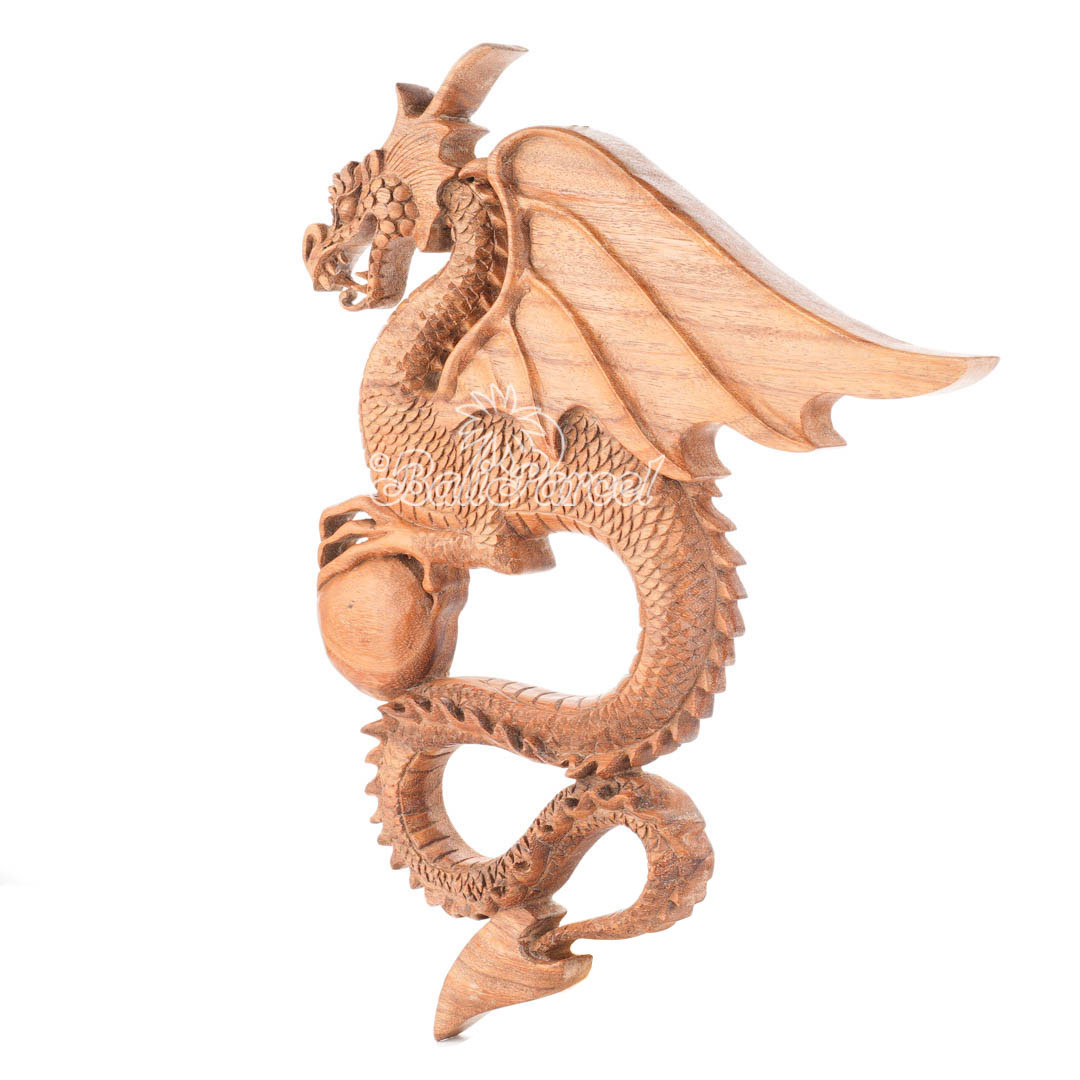 Wooden Wallhanging Dragon, Hand Made From Suar Wood With Natural Polished