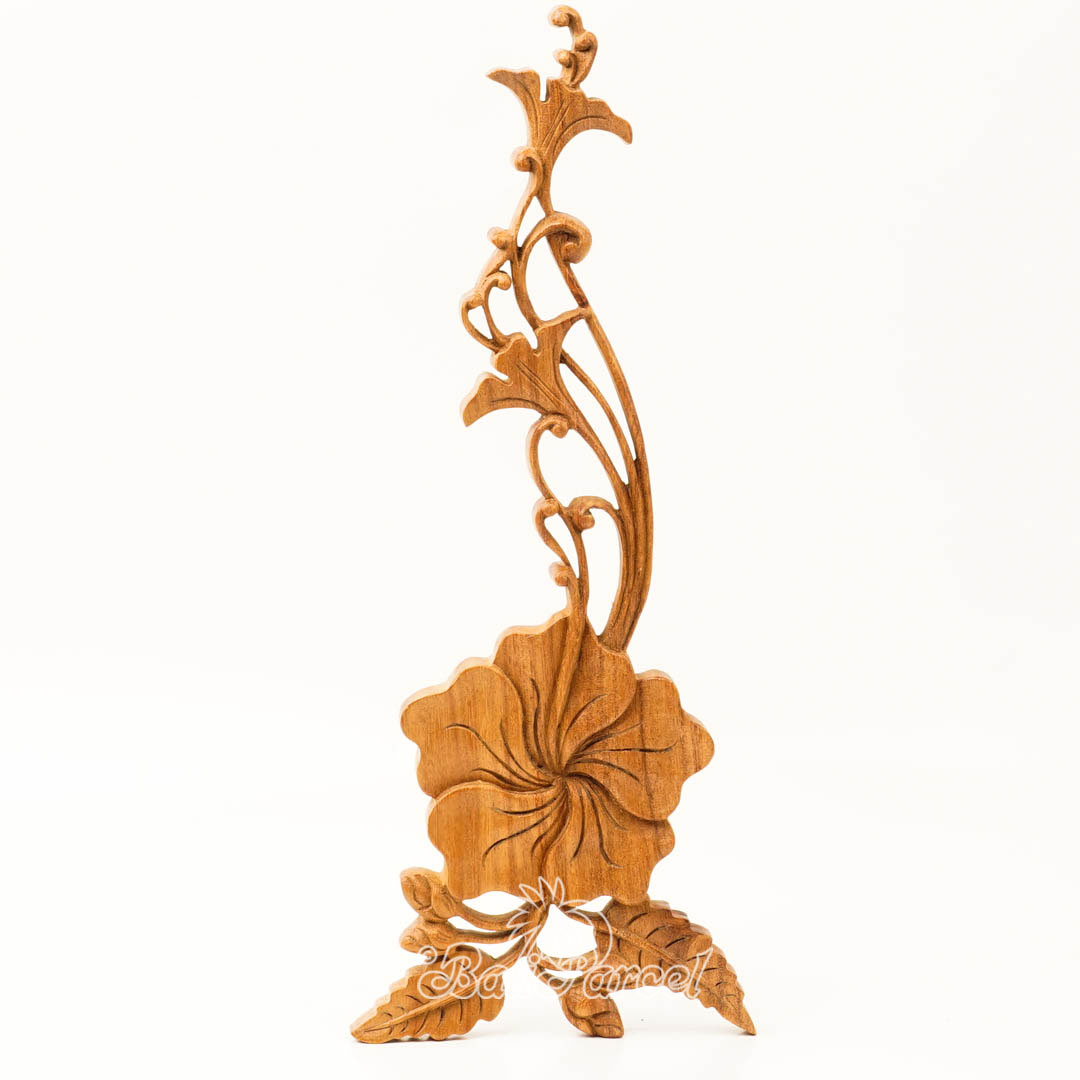 Wooden Wallhanging Hibiscus Flower, Handmade From Suar Wood