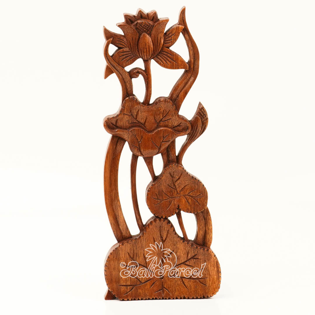 Wooden Wallhanging Lotus Flower, Handmade From Suar Wood