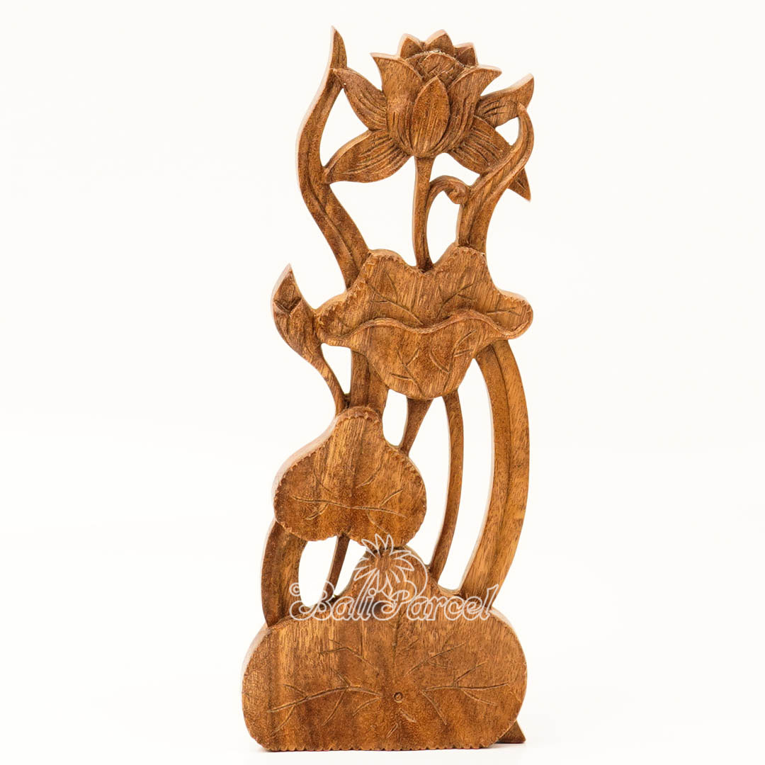 Wooden Wallhanging Lotus Flower, Handmade From Suar Wood