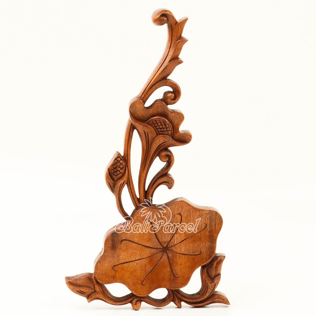 Wooden Wallhanging Lotus Flower, Handmade From Suar Wood