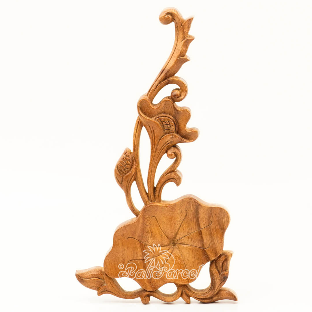 Wooden Wallhanging Lotus Flower, Handmade From Suar Wood
