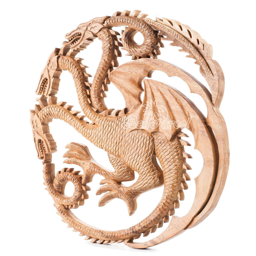 Wooden Wallhanging Dragon, Handmade From Suar Wood