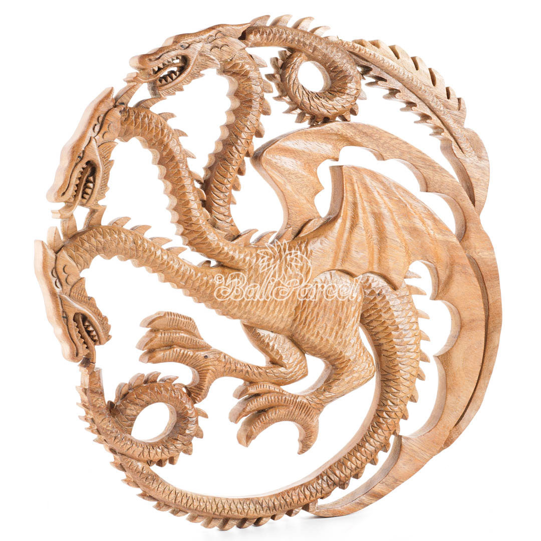 Wooden Wallhanging Dragon, Handmade From Suar Wood
