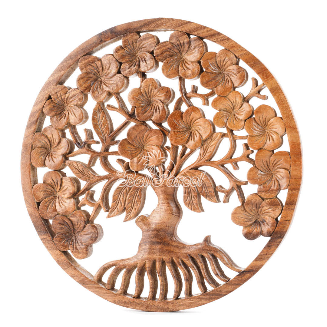 Wooden Wallhanging Cambodia Flower, Handmade From Suar Wood