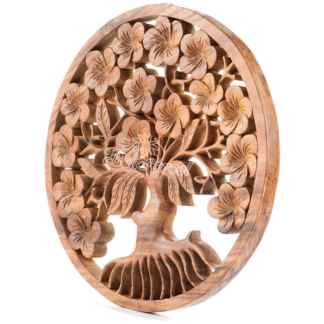 Wooden Wallhanging Cambodia Flower, Handmade From Suar Wood