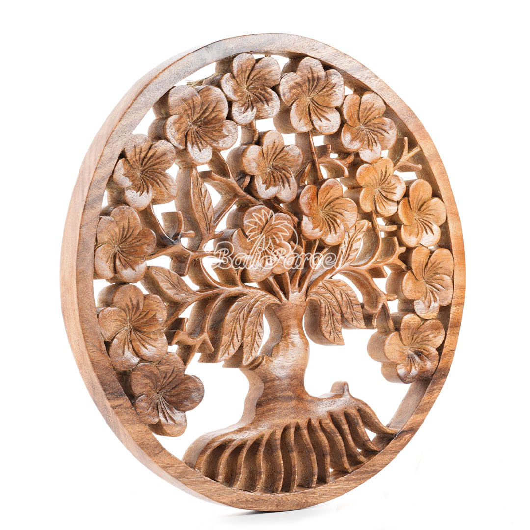 Wooden Wallhanging Cambodia Flower, Handmade From Suar Wood