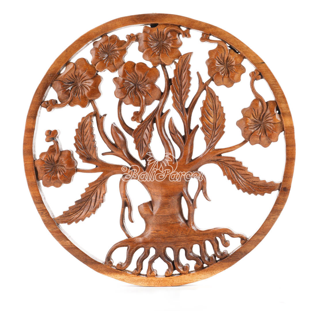 Wooden Wallhanging Hibiscus Flower, Handmade From Suar Wood