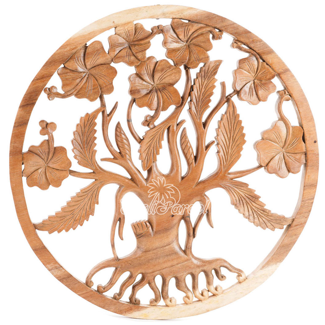 Wooden Wallhanging Hibiscus Flower, Handmade From Suar Wood
