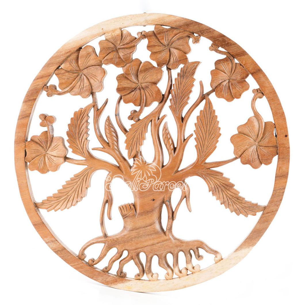 Wooden Wallhanging Hibiscus Flower, Handmade From Suar Wood